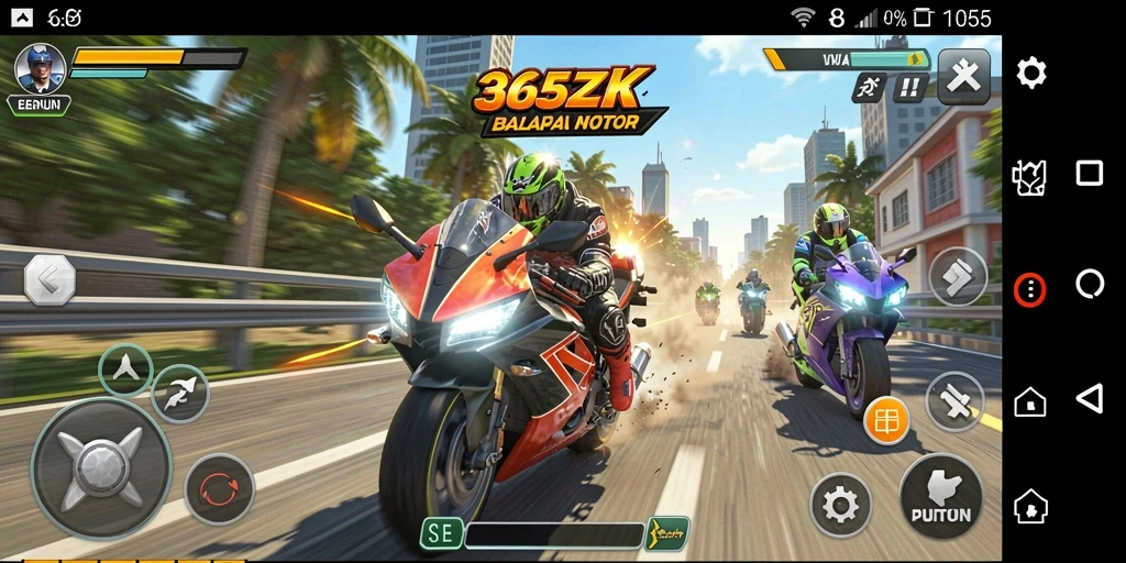 Tampilan gameplay <strong>365ZK</strong> saat balapan motor yang penuh aksi dan kecepatan.
