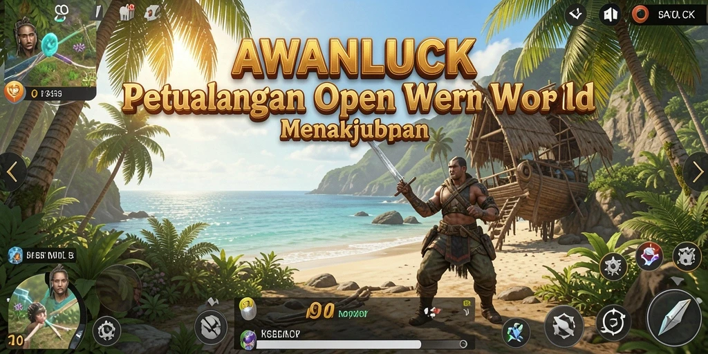 Tampilan gameplay AWANLUCK yang menampilkan eksplorasi dunia terbuka.