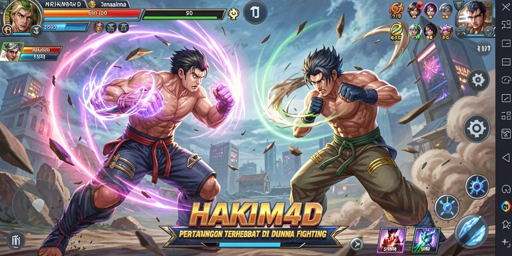 Screenshot HAKIM4D menampilkan karakter bertarung dengan intens di arena.
