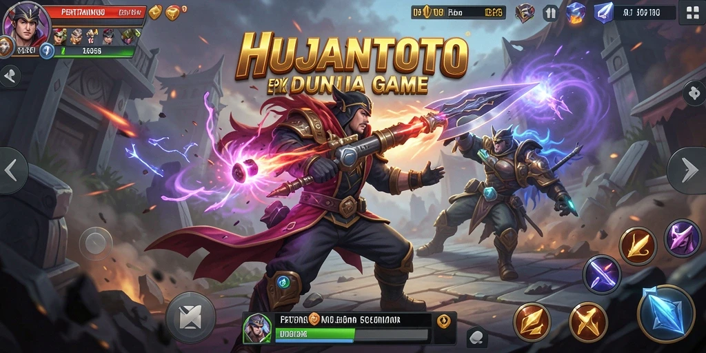 Gameplay dinamis HUJANTOTO dengan pertarungan seru antara karakter.