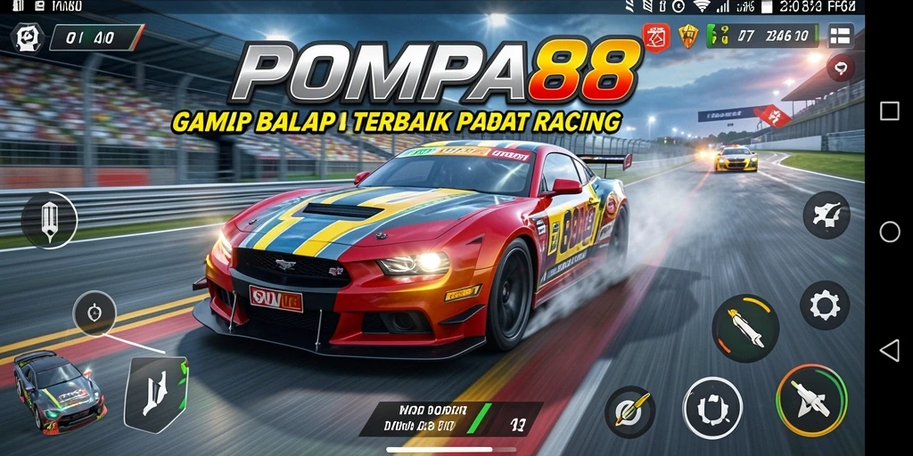 Screenshot gameplay POMPA88 menampilkan balapan yang seru dan adrenaline-pumping.