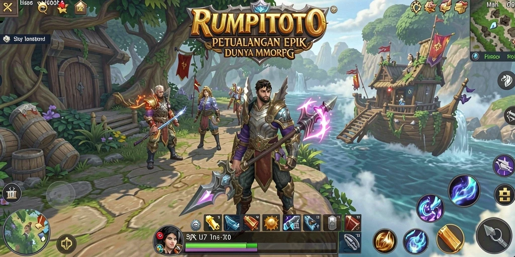 Tangkapan layar RUMPITOTO menampilkan pertarungan epik dalam dunia MMORPG.