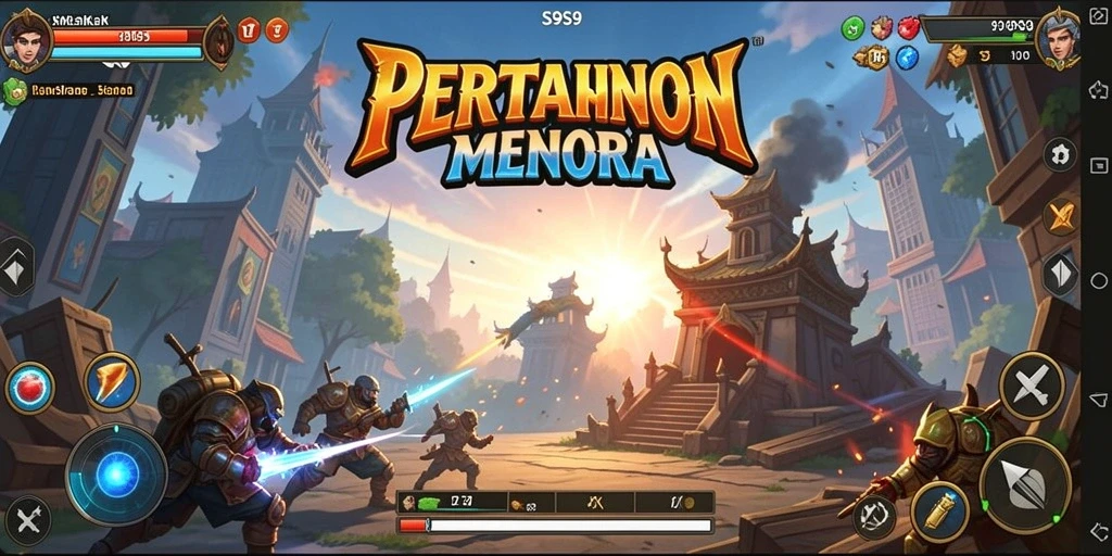 Screenshot gameplay S9S9 menampilkan aksi pertahanan menara yang mendebarkan.