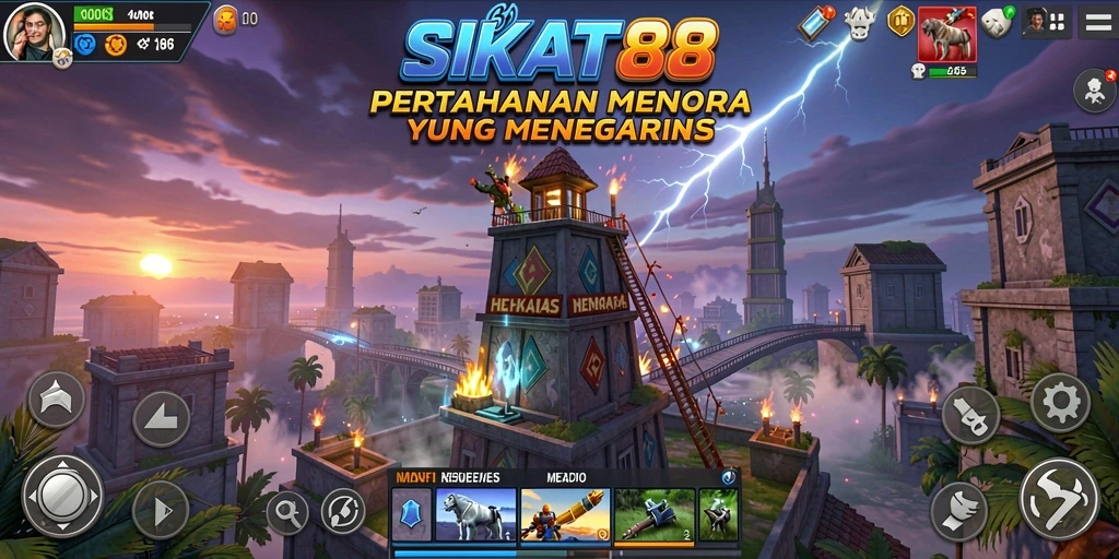 Screenshot menampilkan aksi seru dalam permainan Tower Defense SIKAT88.